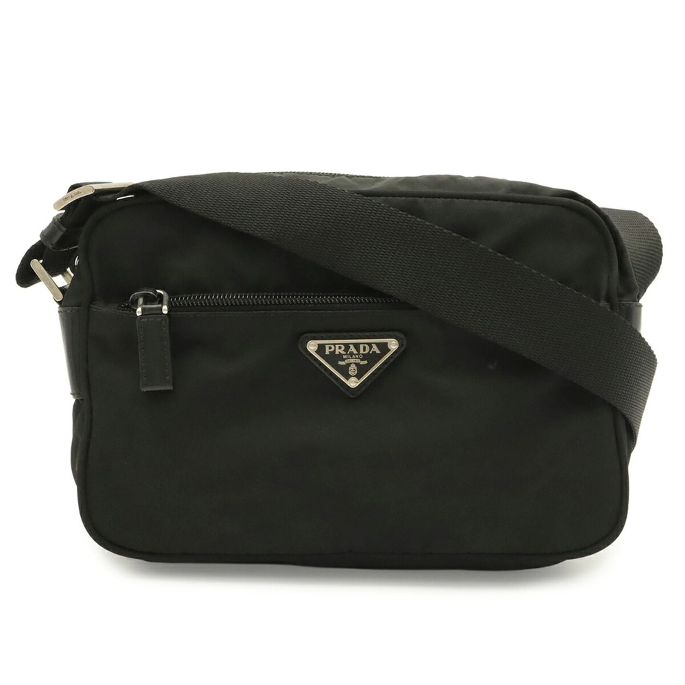 PRADA Triangle Shoulder Bag/Pochette, Nylon and Leather, NERO Black (BT0167)